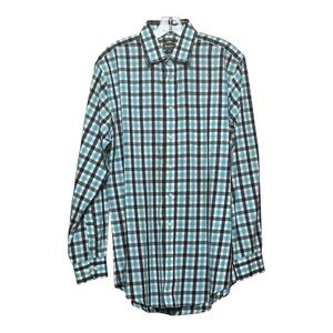 Neiman Marcus Trim-Fit Button Front Blue Plaid Long Sleeve Dress Shirt